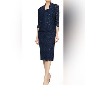 SL Fashions 2-Pc. Lace Jacket & Midi Dress Set 9113104 Size 6